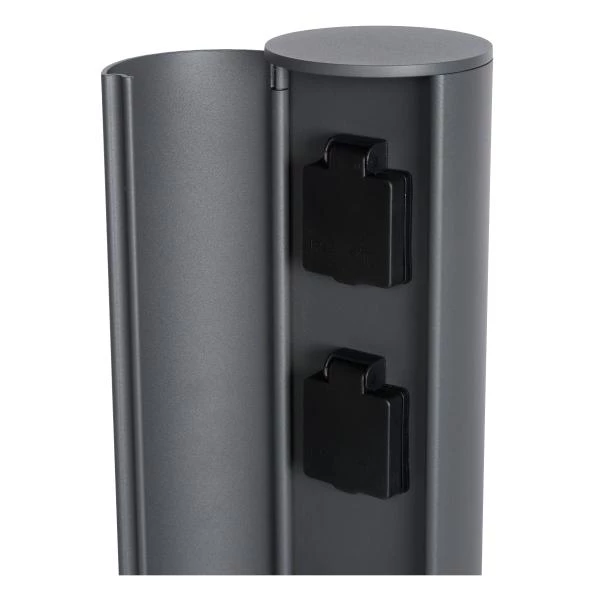 Lucide POWERPOINT - Buitenstopcontact zuil - Stopcontacten met penaarde - Type E -  FR, BE, POL, SVK & CZE norm - Ø 10 cm - IP44 ? Antraciet - detail 4